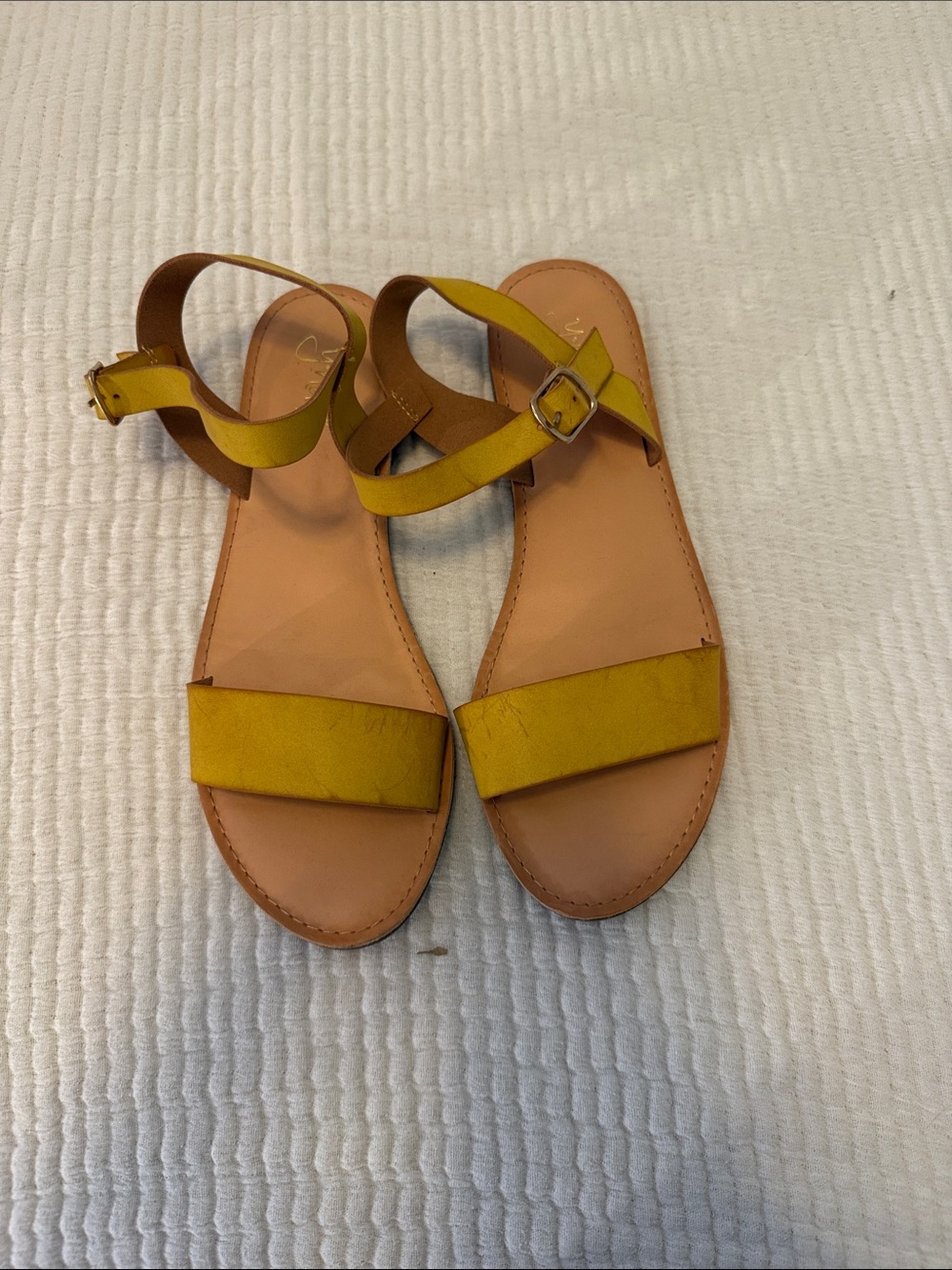 Vince Mustard Yellow Leather Ankle-Strap Sandals